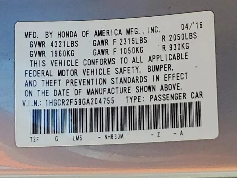 2016 HONDA ACCORD SPORT  