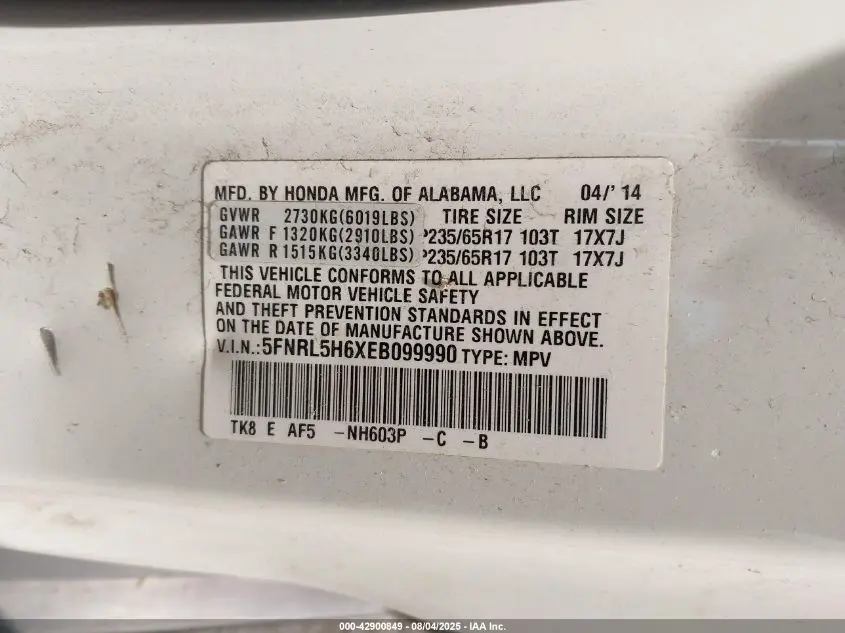 2014 HONDA ODYSSEY EX-L