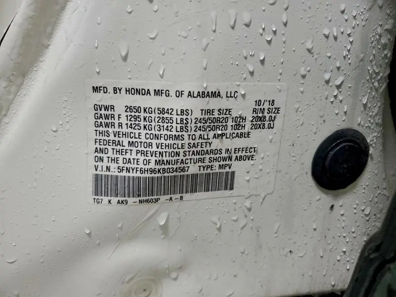 2019 HONDA PILOT TOURING  