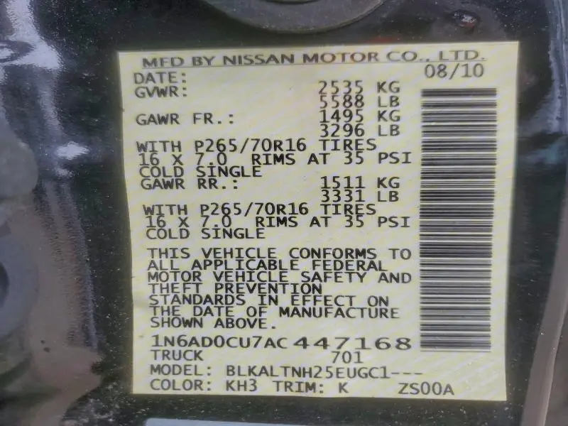 2010 NISSAN FRONTIER KING CAB SE  