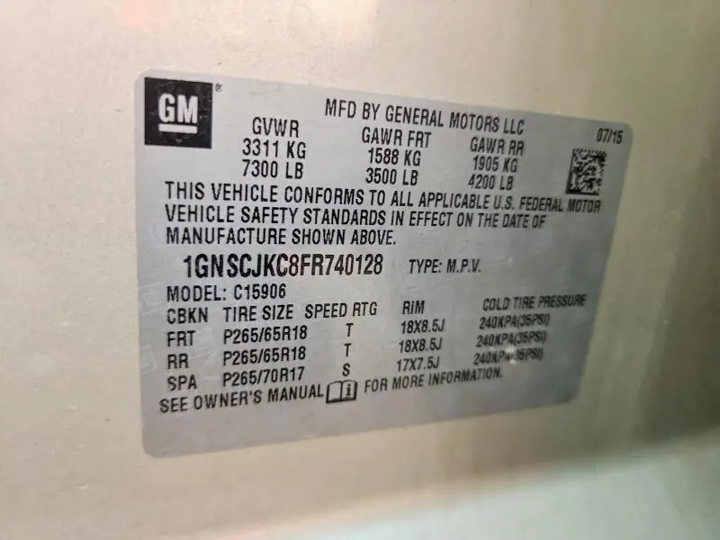 2015 CHEVROLET SUBURBAN C1500 LT  