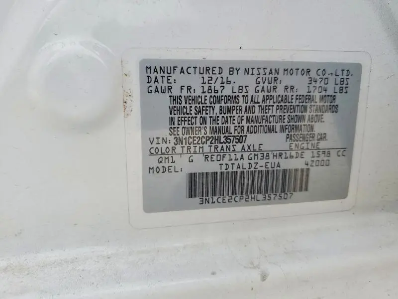 2017 NISSAN VERSA NOTE SV  