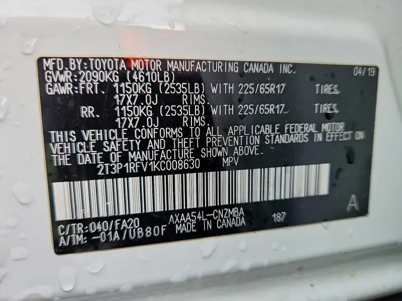 2019 TOYOTA RAV4 XLE  