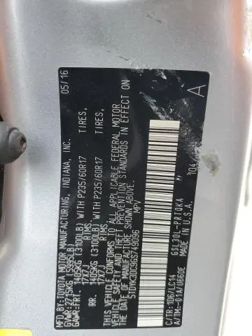 2016 TOYOTA SIENNA XLE  