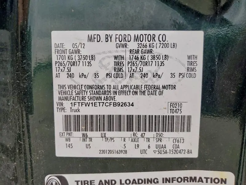 2012 FORD F150 SUPERCREW  