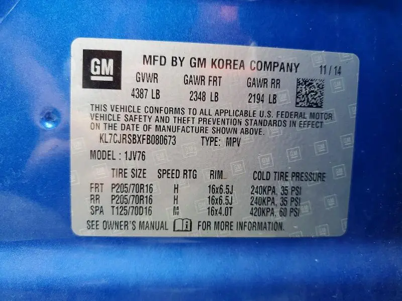 2015 CHEVROLET TRAX 1LT  