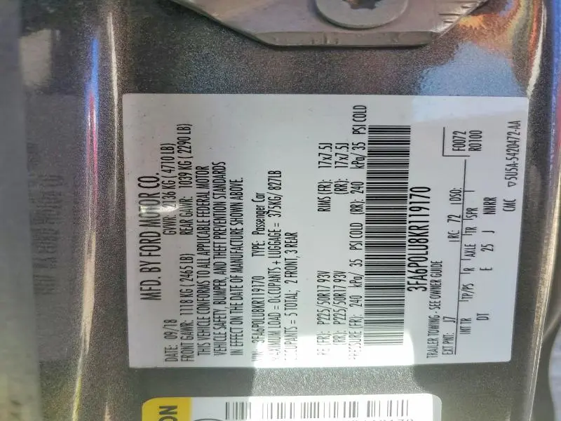 2019 FORD FUSION SE  