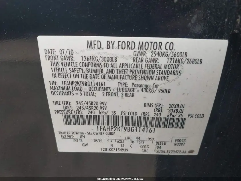 2011 FORD TAURUS SHO