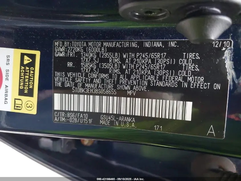 2011 TOYOTA HIGHLANDER BASE V6