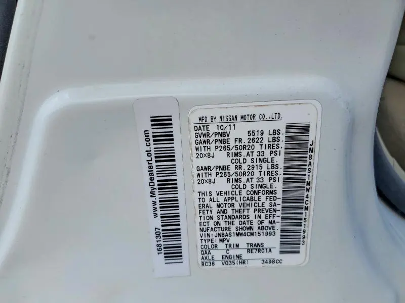 2012 INFINITI FX35 BASE  
