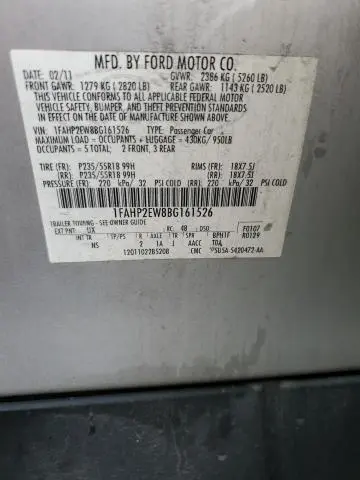 2011 FORD TAURUS SEL  