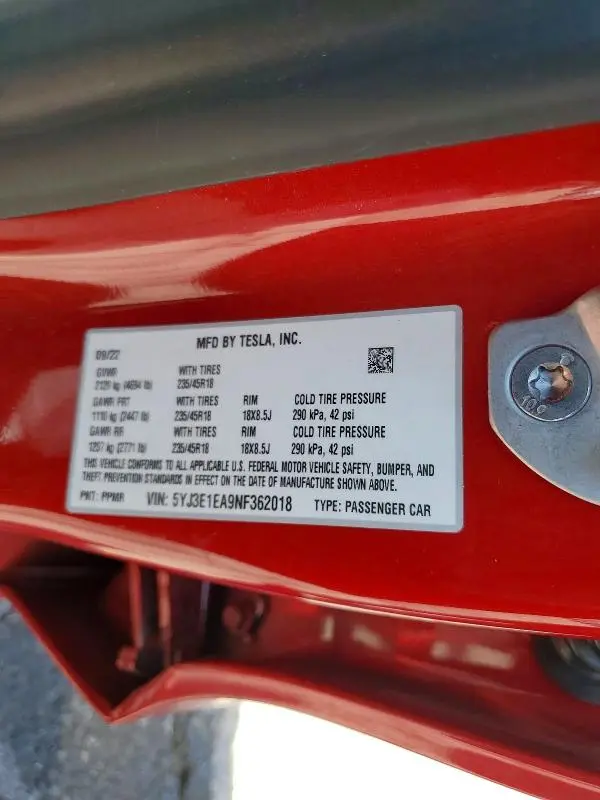 2022 TESLA MODEL 3   