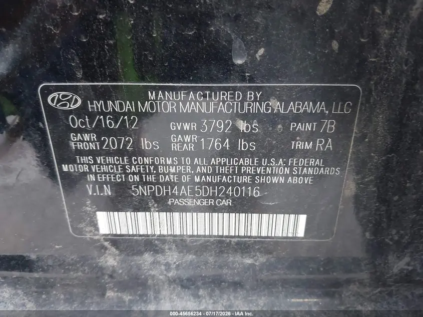 2013 HYUNDAI ELANTRA LIMITED
