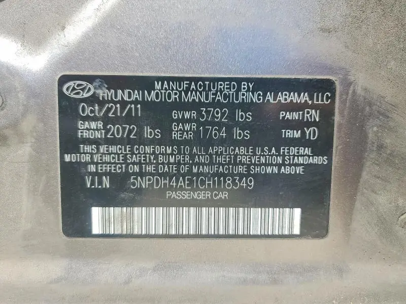 2012 HYUNDAI ELANTRA LIMITED  