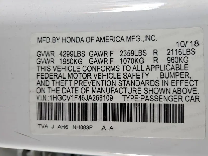 2018 HONDA ACCORD EX  