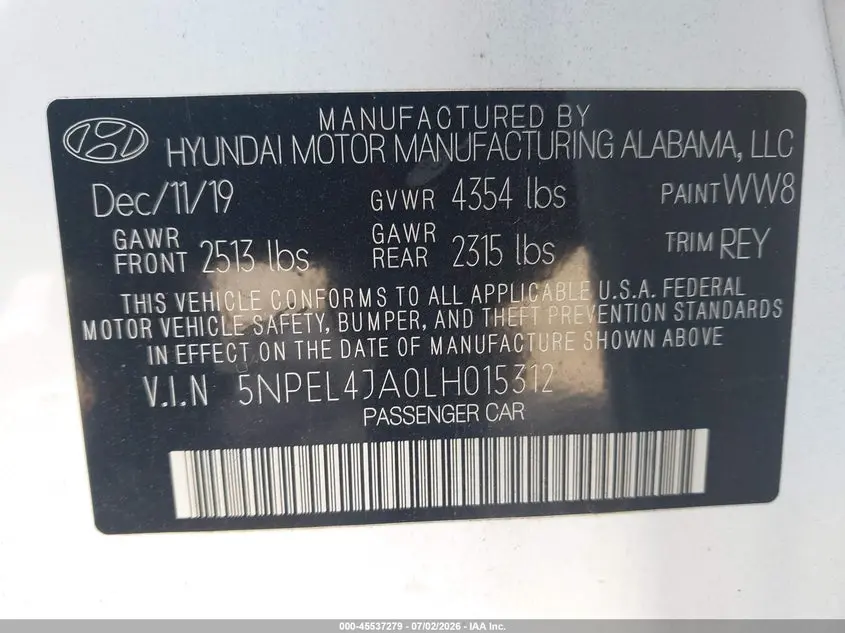 2020 HYUNDAI SONATA SEL