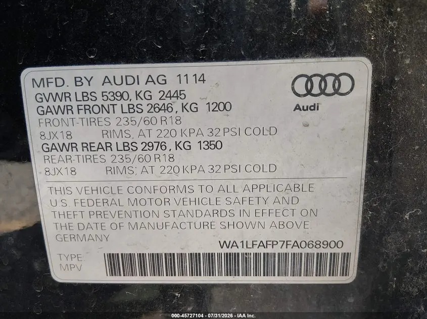 2015 AUDI Q5 2.0T PREMIUM