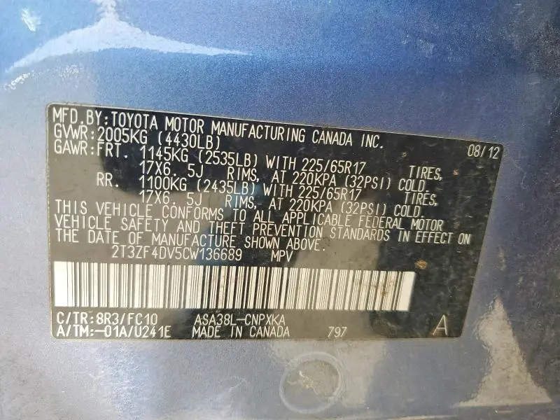 2012 TOYOTA RAV4 BASE  
