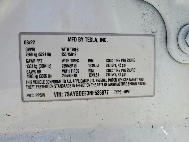 2022 TESLA MODEL Y   