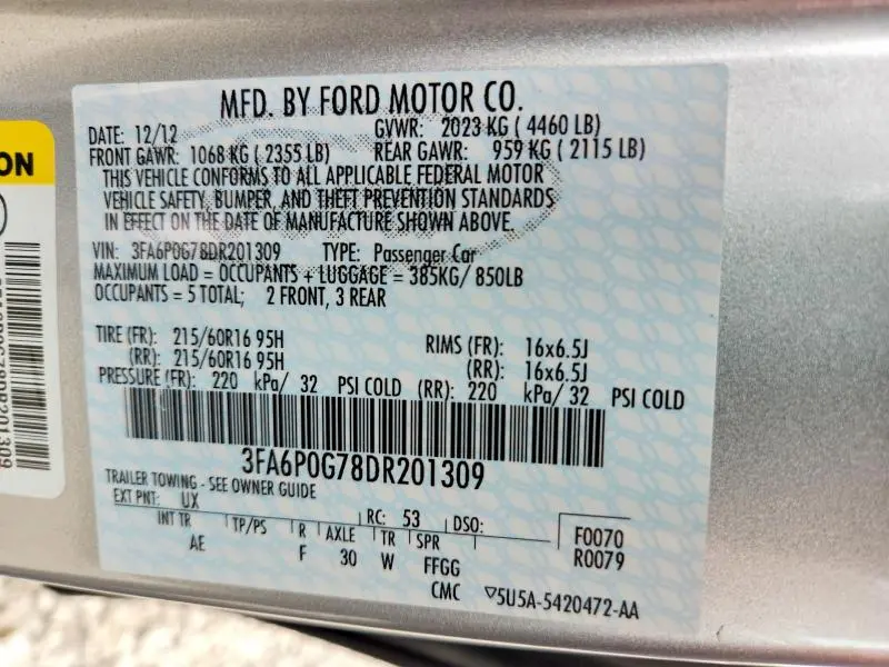 2013 FORD FUSION S  