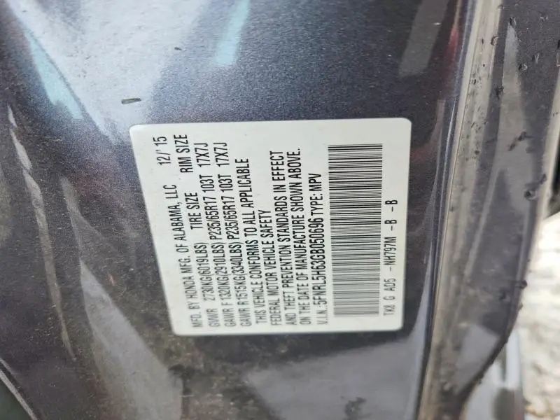 2016 HONDA ODYSSEY EXL  