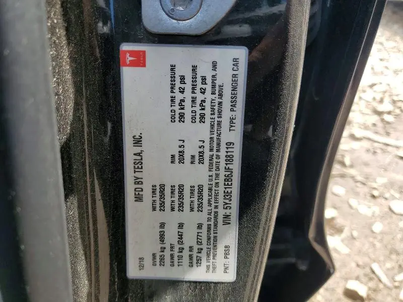 2018 TESLA MODEL 3   