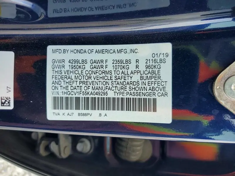 2019 HONDA ACCORD EXL  