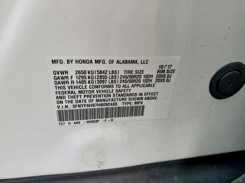 2017 HONDA PILOT TOURING  