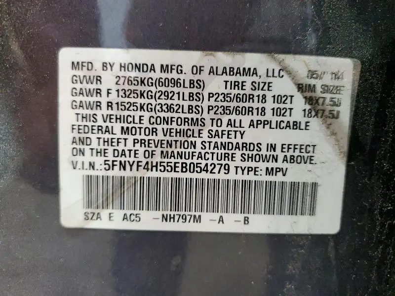 2014 HONDA PILOT EXL  