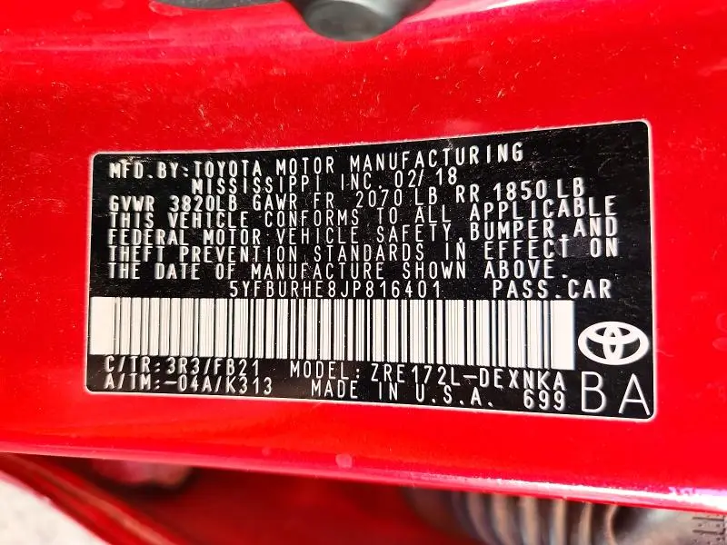 2018 TOYOTA COROLLA LE  