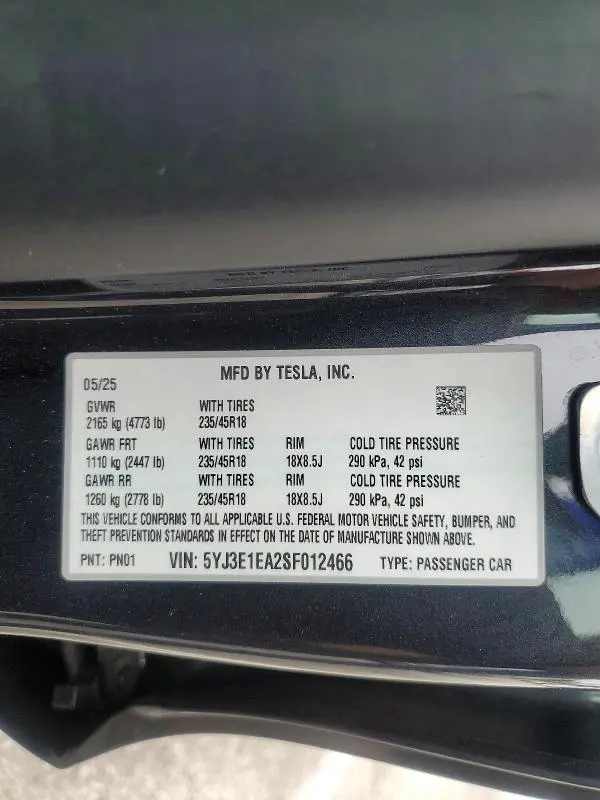 2025 TESLA MODEL 3   