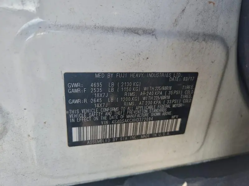 2017 SUBARU OUTBACK 2.5I LIMITED  