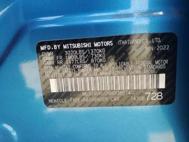 2022 MITSUBISHI MIRAGE ES