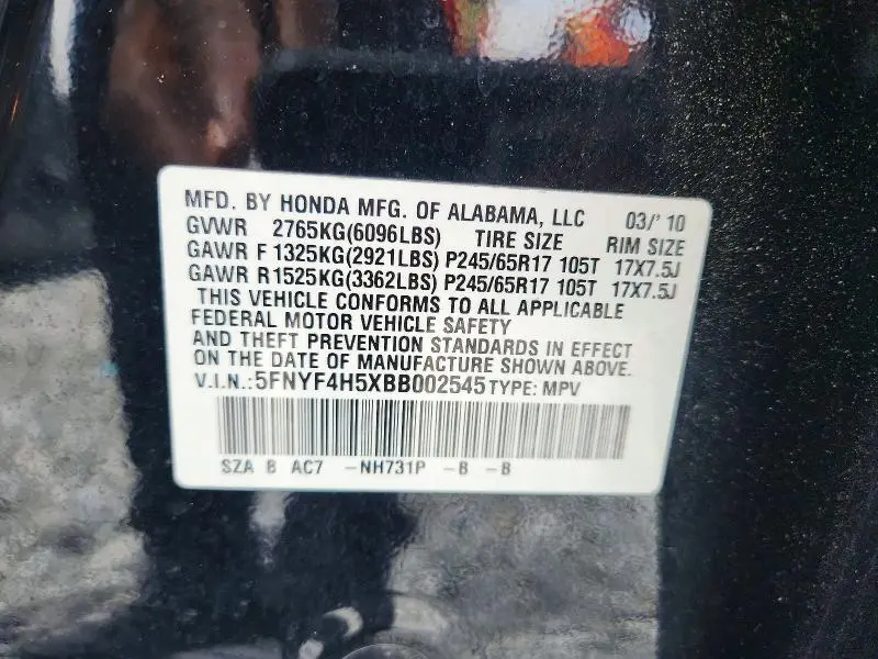 2011 HONDA PILOT EXL  