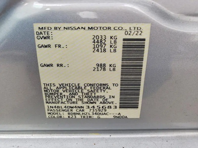2022 NISSAN ALTIMA SV  