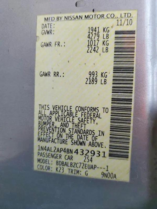 2011 NISSAN ALTIMA BASE/S  