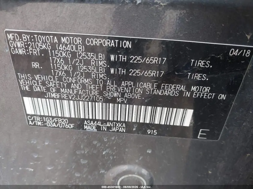 2018 TOYOTA RAV4 LE