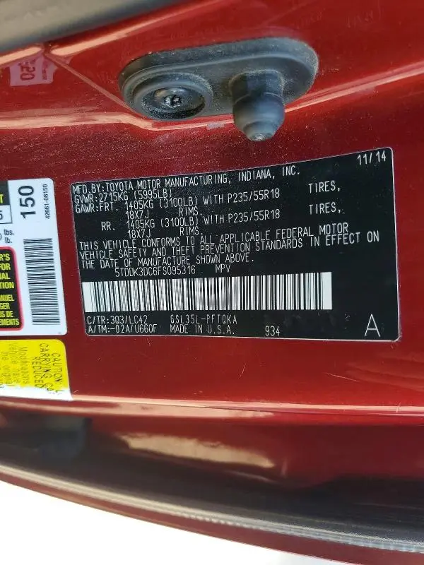 2015 TOYOTA SIENNA XLE 7-PASSENGER  