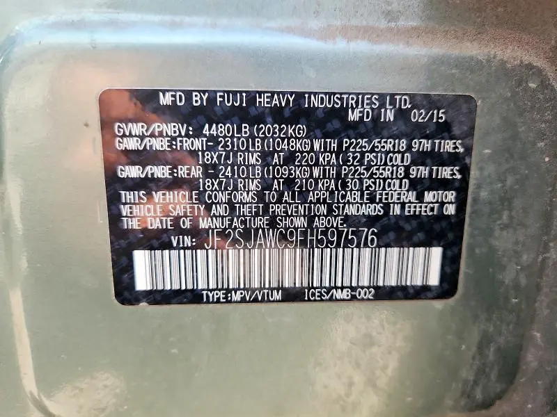 2015 SUBARU FORESTER 2.5I TOURING  