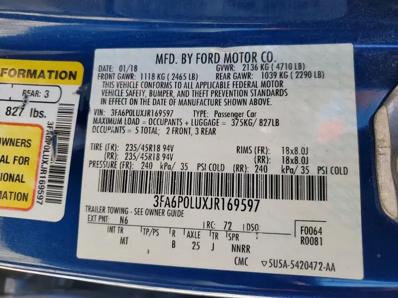 2018 FORD FUSION SE HYBRID  