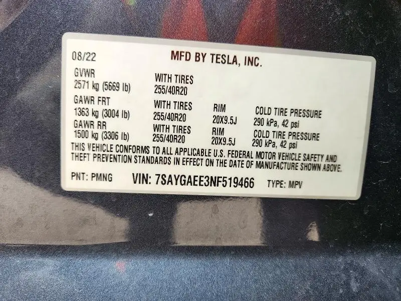 2022 TESLA MODEL Y   