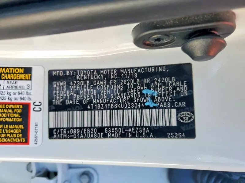 2019 TOYOTA AVALON XLE  