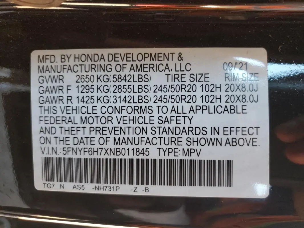 2022 HONDA PILOT BLACK  