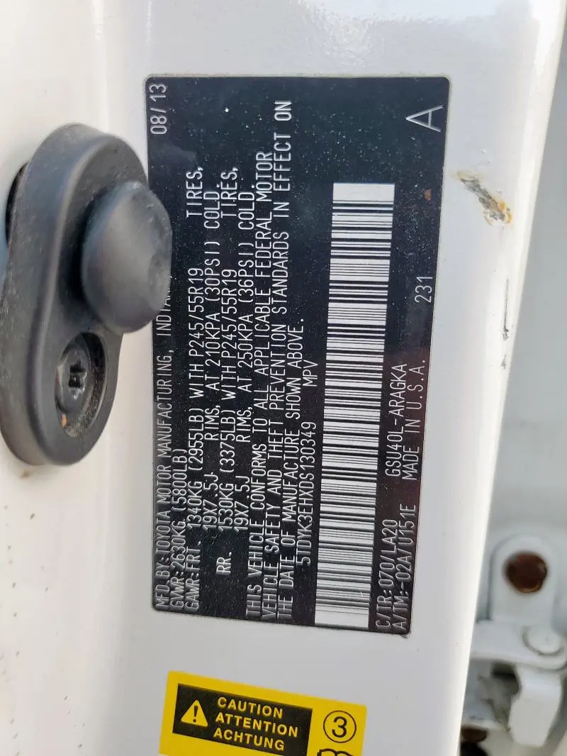 2013 TOYOTA HIGHLANDER LIMITED  