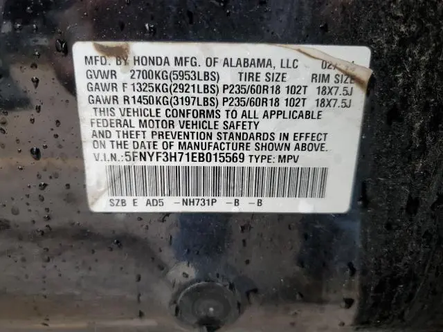 2014 HONDA PILOT EXLN  