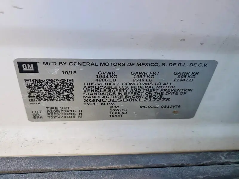 2019 CHEVROLET TRAX 1LT  