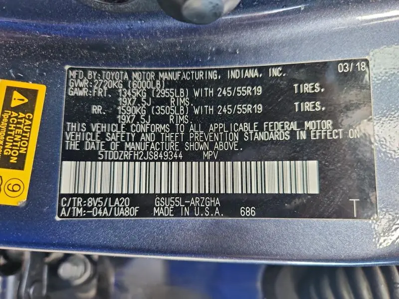 2018 TOYOTA HIGHLANDER LIMITED  