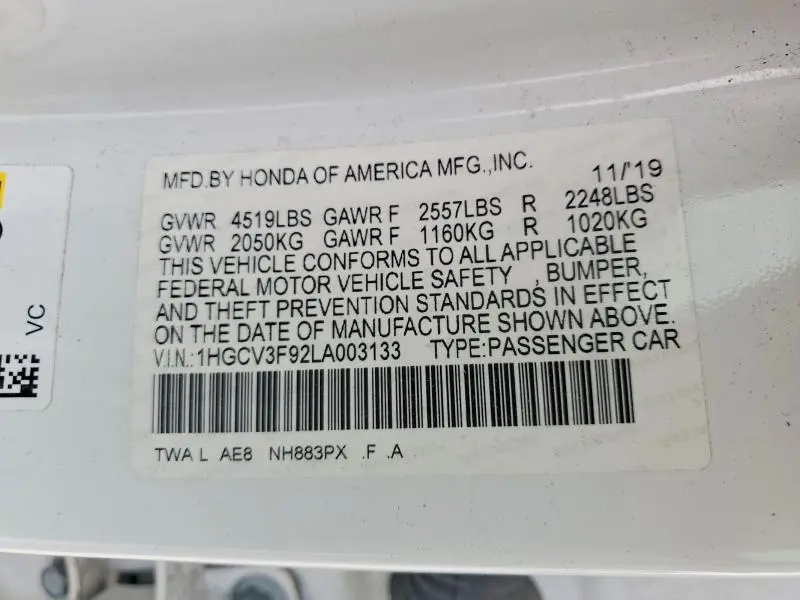 2020 HONDA ACCORD TOURING HYBRID  