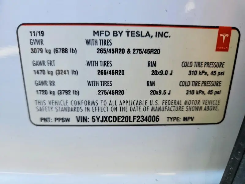 2020 TESLA MODEL X   