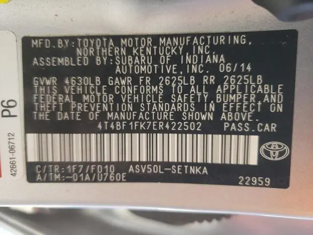 2014 TOYOTA CAMRY L